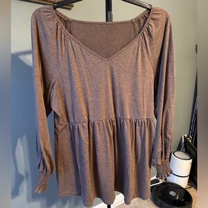 Lomon khaki Long Sleeve Ruched Tunic